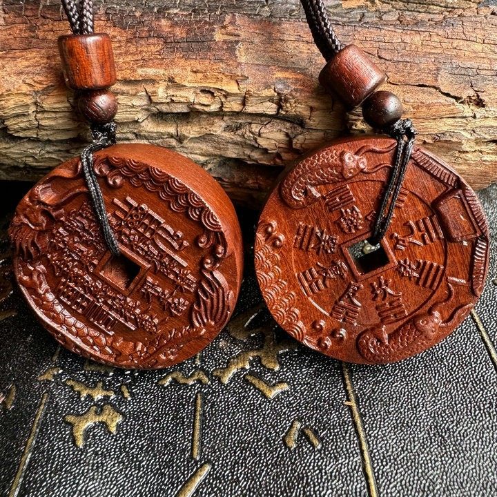 2026雷枣木山贵花钱平安吊坠饰品实木雕刻车挂件钥匙扣项链