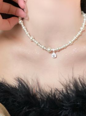 2026「美神降临」轻奢气质方糖白钻珍珠项链生日礼物高级感锁骨链