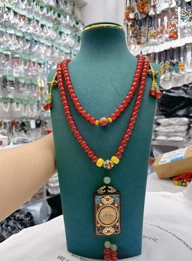 2026新中国风民族风格长圆串珠流苏项炼藏族唐卡吊坠斜身炼毛衣炼