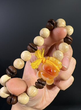 202610MM奶香木咖啡豆搭配树脂蜜蜡熊手链新中式手饰手串女