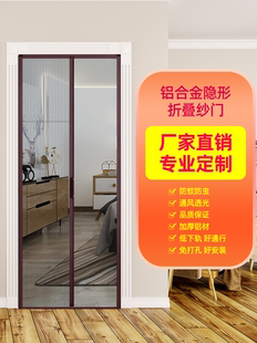 加厚铝合金隐形折叠纱门免打孔推拉伸缩沙窗网门帘防蚊虫家用低轨