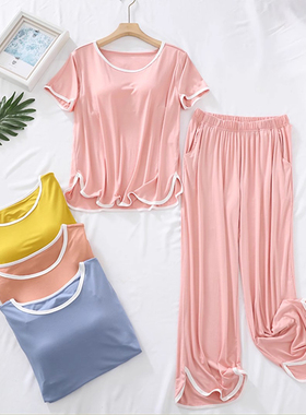 带胸垫睡衣女夏薄款冰丝凉感短袖新款可外穿大码莫代尔家居服套装