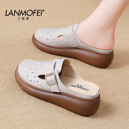 【万人推荐】厚底包头半拖鞋女