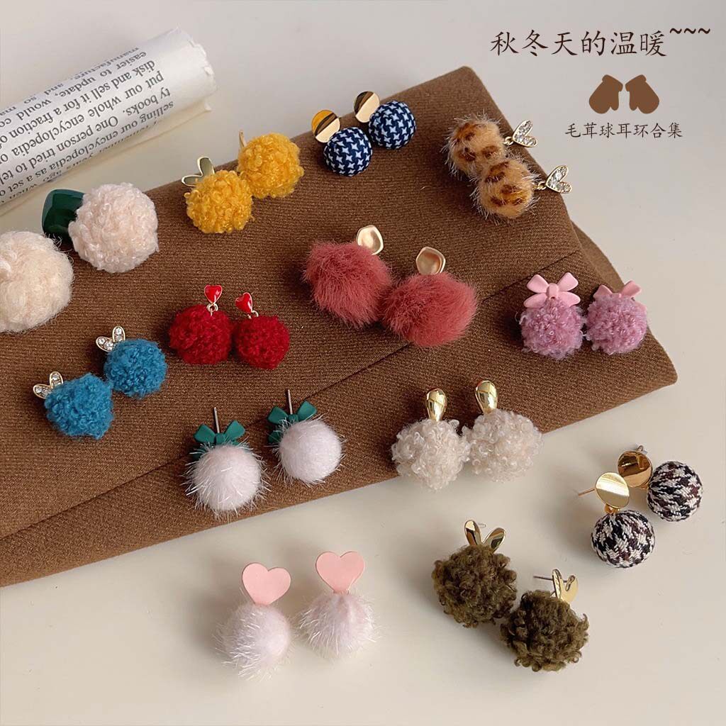 冬毛球温暖感毛茸茸s925银针耳环