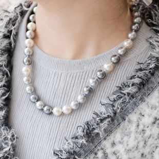 明星爆款热销万件拟真大溪地黑蝶皇后正圆极光炫彩混色珍珠项链