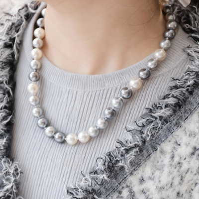 明星爆款热销万件拟真大溪地黑蝶皇后正圆极光炫彩混色珍珠项链