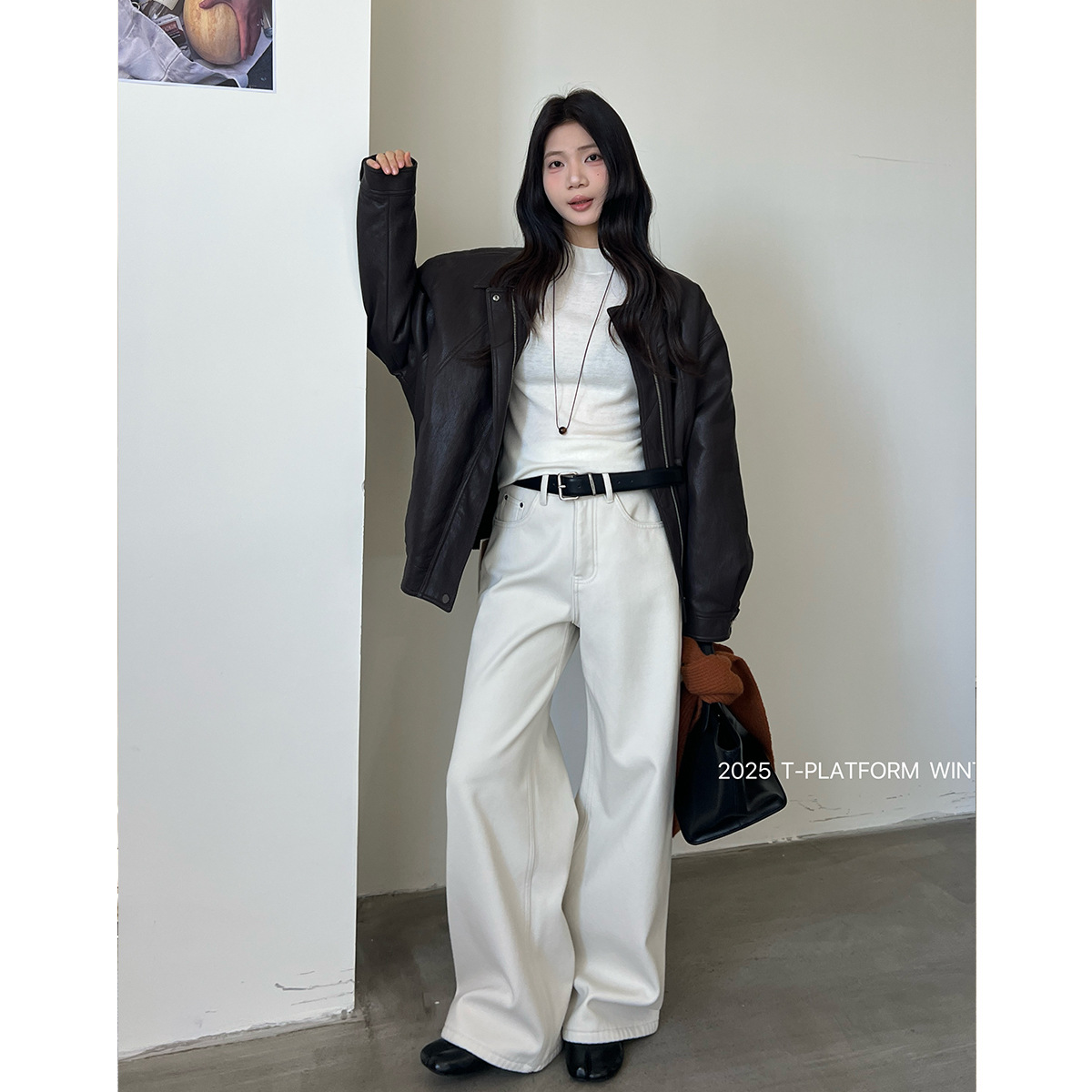 ［T台］T-PLATFORM广州十三行冬款加绒直筒裤韩系休闲拖地裤93295