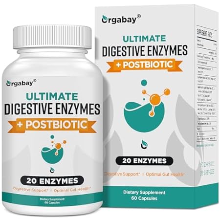 Orgabay Digestive Enzymes 1000mg with Postbiotics， 20 Enz