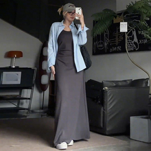 大码胖mm辣妹修身显瘦吊带连衣裙套装女遮肚子防晒衬衫长裙两件套