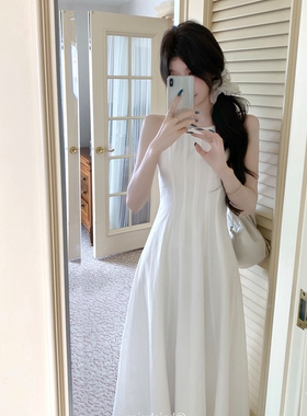法式白色无袖背心连衣裙子女夏季2025高级感温柔修身显瘦收腰长裙