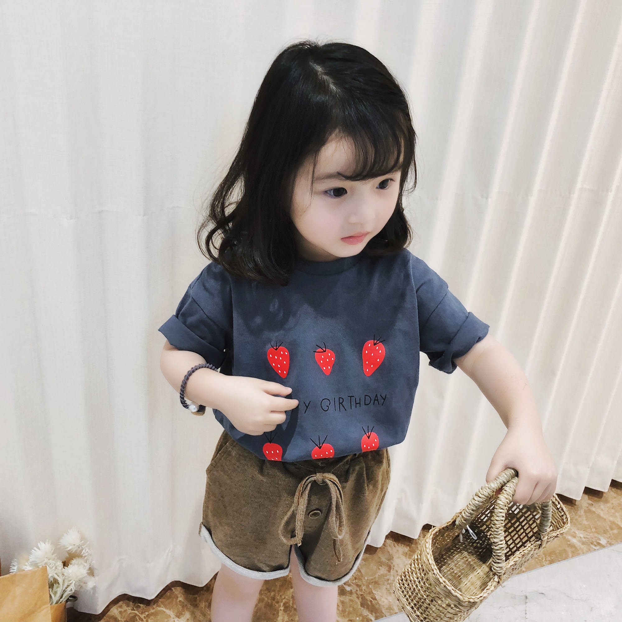 棉女童宝宝T恤2019新款草莓印花清新童装上衣儿童可爱夏装短袖|ruв категории Женская одежда, футболка - от Buy2taobao.com для оказания профессиональной услуги покупки агента Taobao