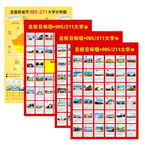 中国墙贴目标名校挂图大学重点高校高考图高考985211激励