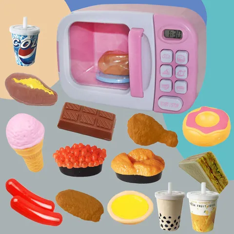 儿童餐具生日礼物餐厨玩具食物烤箱吹瓶过家家微波炉女孩迷你粉红