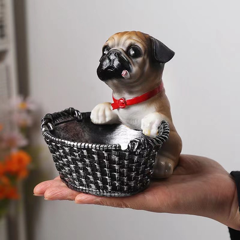 卡通创意篮子狗烟灰缸树脂防飞灰烟缸客厅茶几个性可爱装饰摆件