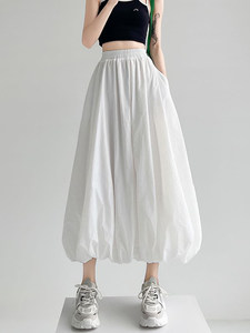 花苞裙半身长裙美式白色蓬蓬半身裙女夏季新款休闲松紧高腰显瘦垂
