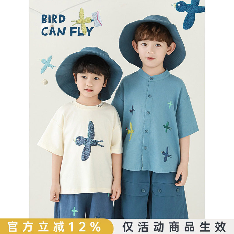 幼悠 男童2026夏季新款短袖圆领T恤立领帅气衬衫工装短裤信鸽套装图片