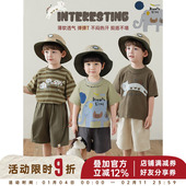 小动物印花短袖 幼悠 男童2025新款 t恤宽松休闲条纹百搭儿童上衣潮