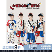 无袖 新款 背心短袖 T恤宽松短裤 潮 幼悠 大耳狗系列儿童套装 男童夏季