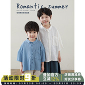 轻薄柔软宽松休闲儿童洋气上衣 翻领蕾丝镂空衬衫 幼悠男童夏季 新款