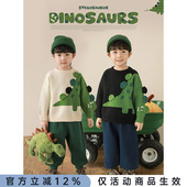 流行加厚慵懒保暖上衣 圆领撞色恐龙毛衣冬季 幼悠男童2025新款 长袖