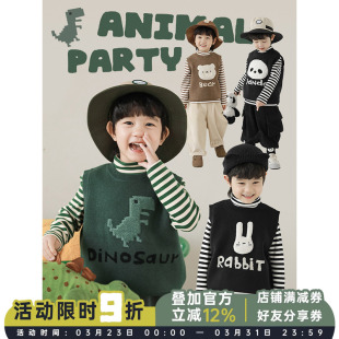 儿童卡通小动物背心宽松休闲叠穿冬装 幼悠男童马甲2025新款 秋冬装