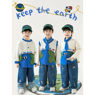 幼悠男童2026春秋新款长袖纯棉衬衫叠穿马甲直筒牛仔裤系列套装潮