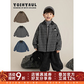 幼悠男童时髦学院风色织格纹衬衫 萌趣可爱撞色翻领休闲上衣潮 冬季