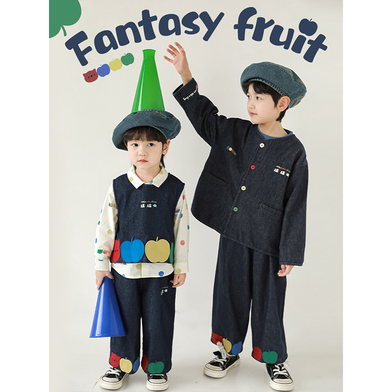 幼悠男童长袖圆领衬衫固色柔软牛仔裤2025早春穿搭猫猫虫系列套装