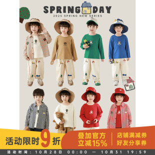 圆领字母印花T恤基础百搭时尚 幼悠 长袖 新款 宽松上衣 男童2025春季