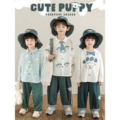 翻领元 纯棉时尚 气小狗衬衫 新款 百搭儿童痞帅上衣 春季 幼悠男童长袖