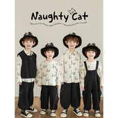 男童春季 马甲宽松束脚长裤 新款 幼悠 长袖 卡通T恤无袖 猫咪系列套装