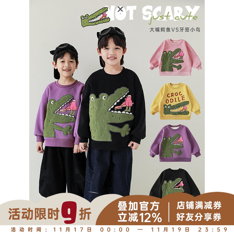 贴布绣胶印休闲加绒卫衣