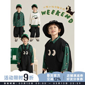 马甲宽松休闲裤 幼悠男童春季 简约无袖 儿童卡通印花衬衫 多件套 套装