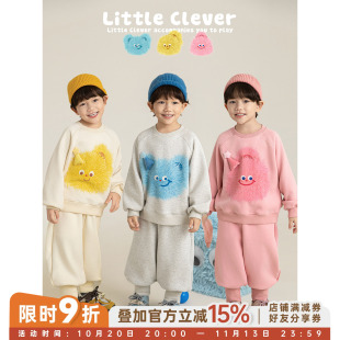 幼悠男童萌趣毛毛怪加绒加厚套装冬季无阻插肩袖卫衣立体显瘦卫裤