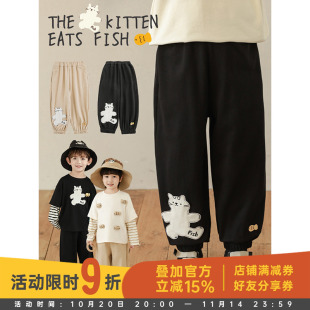 宽松百搭儿童运动长裤 猫咪贴布束脚休闲裤 潮 新款 幼悠男童2025春季