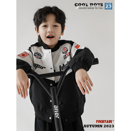 幼悠男童春秋撞色棒球服