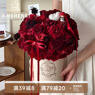 花店鲜花束手工DIY浪漫插花盒 原创柔雾玫瑰圆桶 臻选性价比 芯苼