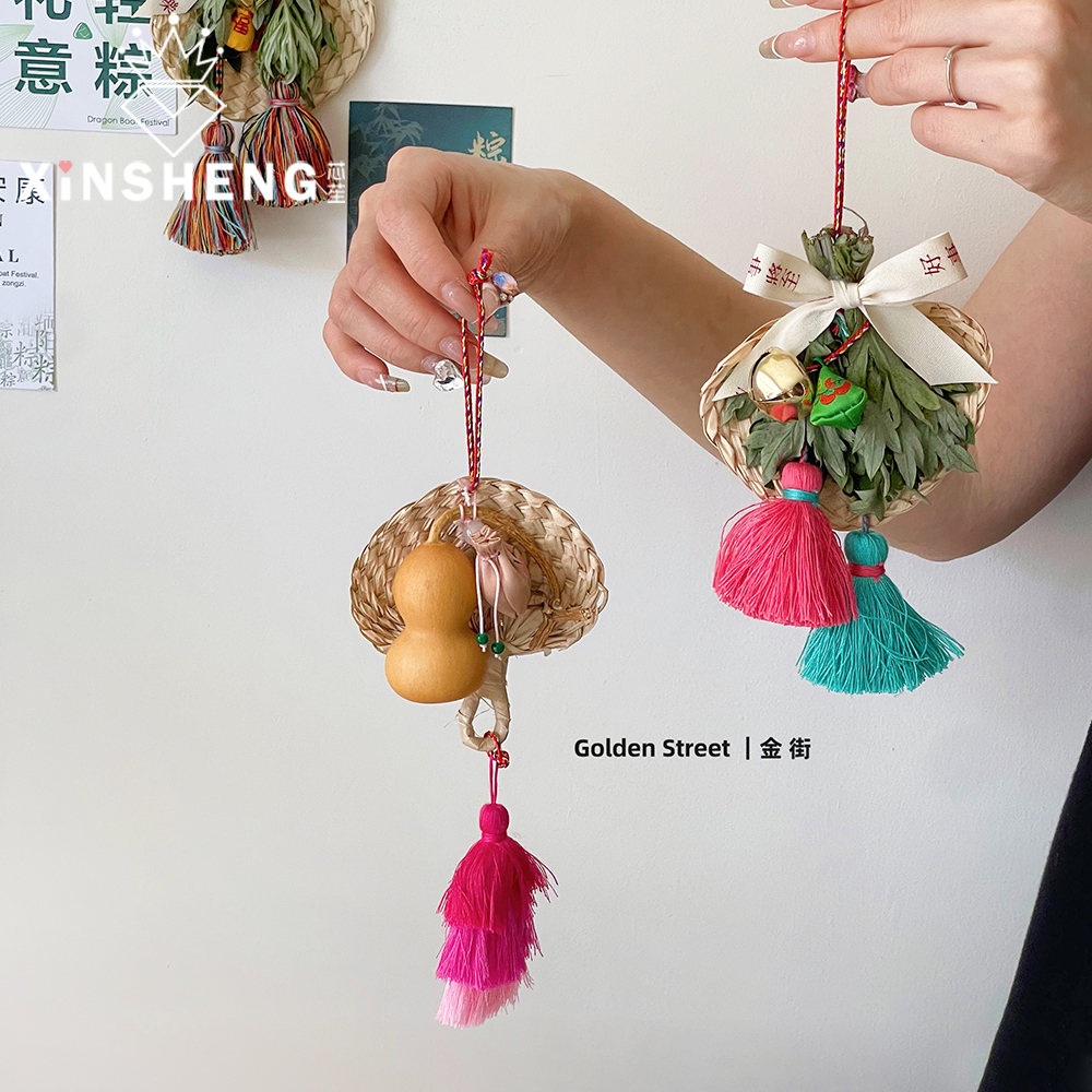 芯苼复古风草编扇小挂件