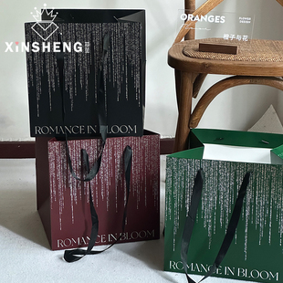 材料 花店鲜花束礼物插花袋花艺包装 芯苼 圣诞节原创欧若拉手提袋