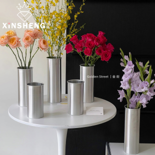 芯苼 韩系铝桶圆形花艺鲜花花束花店ins风简约百搭铝制插花桶家居