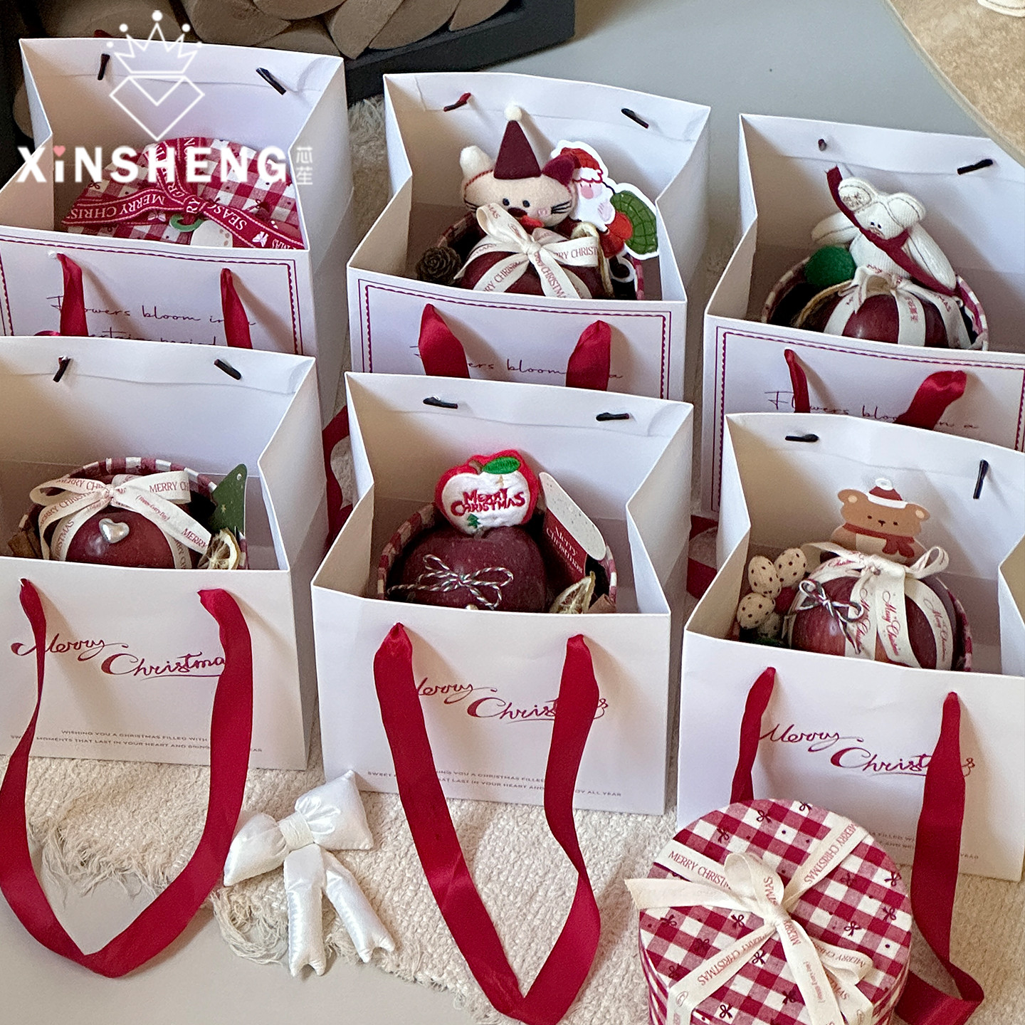 【圣诞节新品】芯苼 原创红色圣诞·手提袋 鲜花束礼物精美包装袋