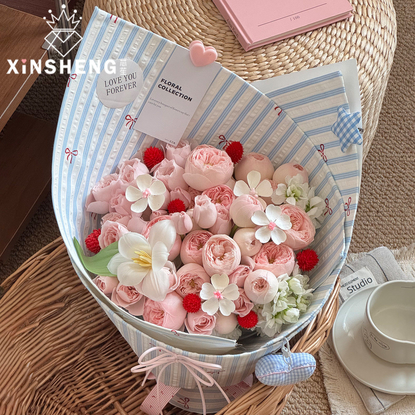 【2.14情人节】芯苼 韩风条纹蝴蝶结布料鲜花束diy精致条纹包花布,鲜花速递/花卉仿真/绿植园艺,花艺纱网/纺织布,淘宝优惠券,粉丝福利购,淘宝优惠卷