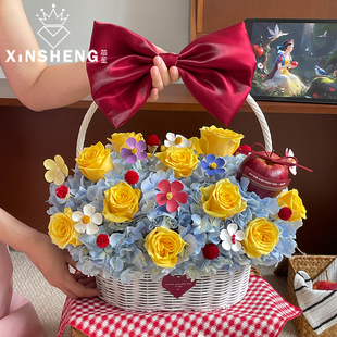 芯苼 纯白藤编花篮浪漫鲜花束手工DIY精美高级插花篮花店花艺资材