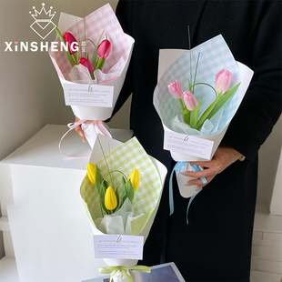 芯苼 纸花店鲜花花束精致包花纸手工diy花艺资材 原创小花格·包装