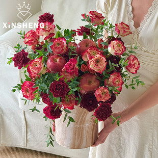 芯苼 鲜花花束精致插花桶抱抱桶花店花艺资材 原创柔感月光石圆桶