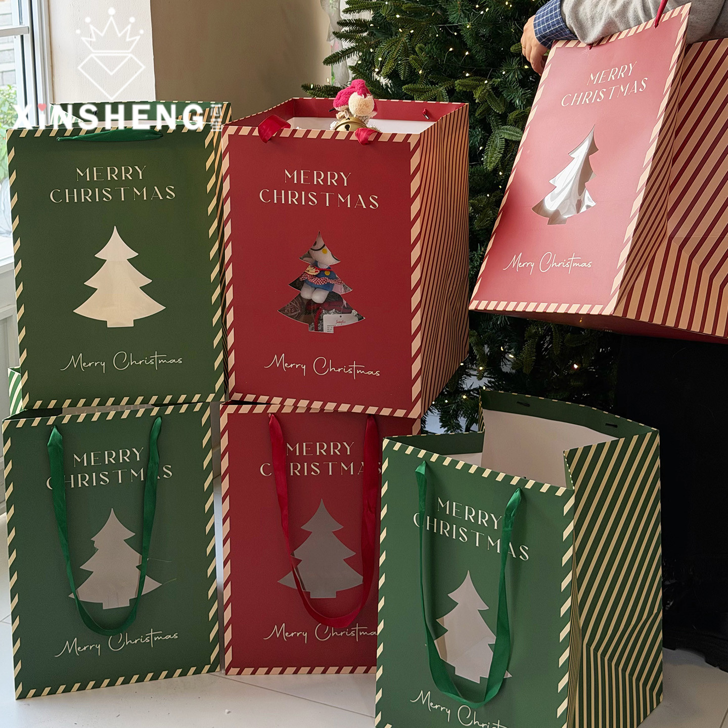 【圣诞节新品】芯苼 原创圣诞庆典手提袋花束圣诞树礼物diy包装袋