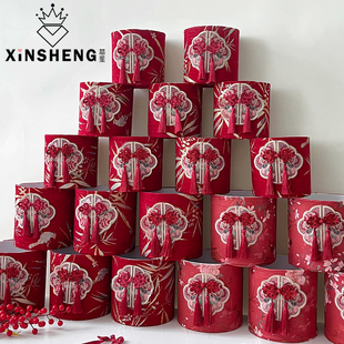 芯苼 花盒高级感花束插花手工diy花艺材料 新年红色喜庆抱抱桶中式