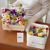 搭配装 芯苼 方形木盒鲜花束插花盒资材手工花艺diy礼物包装 饰材料