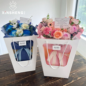 透明鲜花束长方形插花盒花艺包装 芯苼 手提pvc橱窗袋 手工diy材料