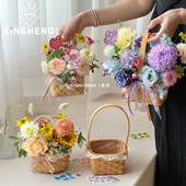 材料手工编织简约田园风礼物花店 鲜花花束插花艺包装 芯苼 小花篮
